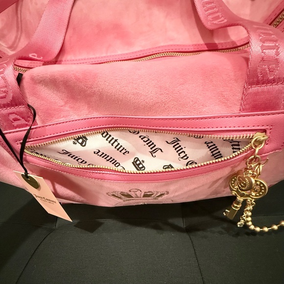 🔑💖 Classic Juicy Lover Weekender Love Potion Pink Velour Duffle Bag - Picture 12 of 16